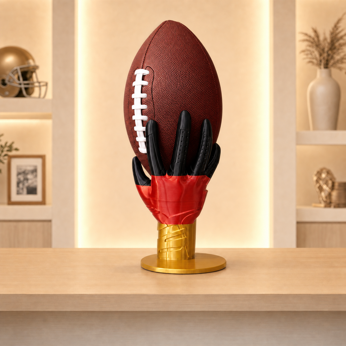 Football-Halter in Schwarz-Rot-Gold mit rundem Sockel