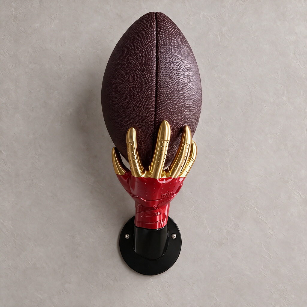 American Football Wandhalter in Schwarz Rot Gold, Frontansicht