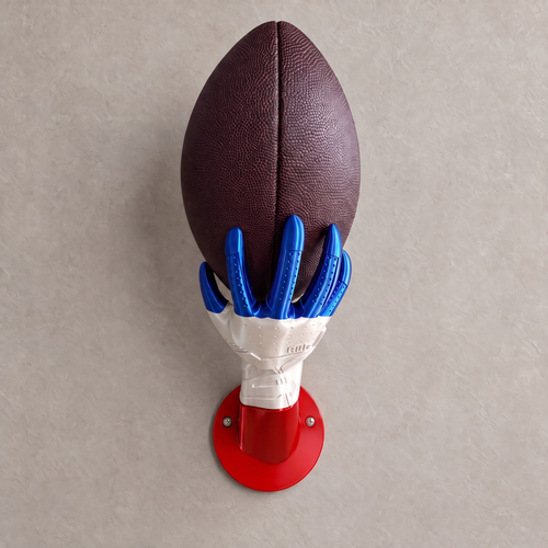 Dreifarbiger American Football Wandhalter in Rot Weiß Blau, Frontansicht