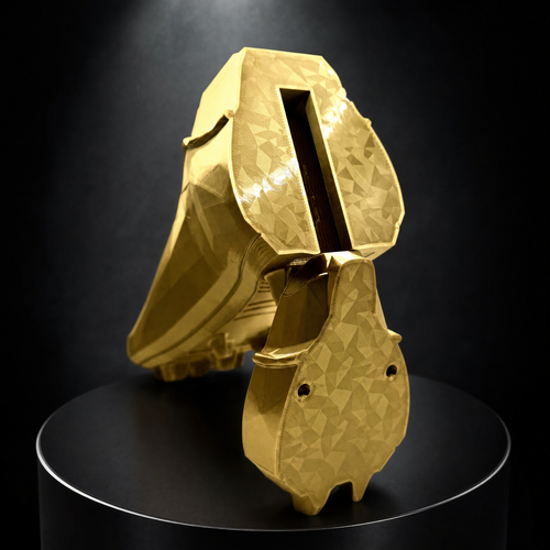 Goldene Low-Poly-Fußballschuh-Wandhalter als Set mit Rückseitenansicht