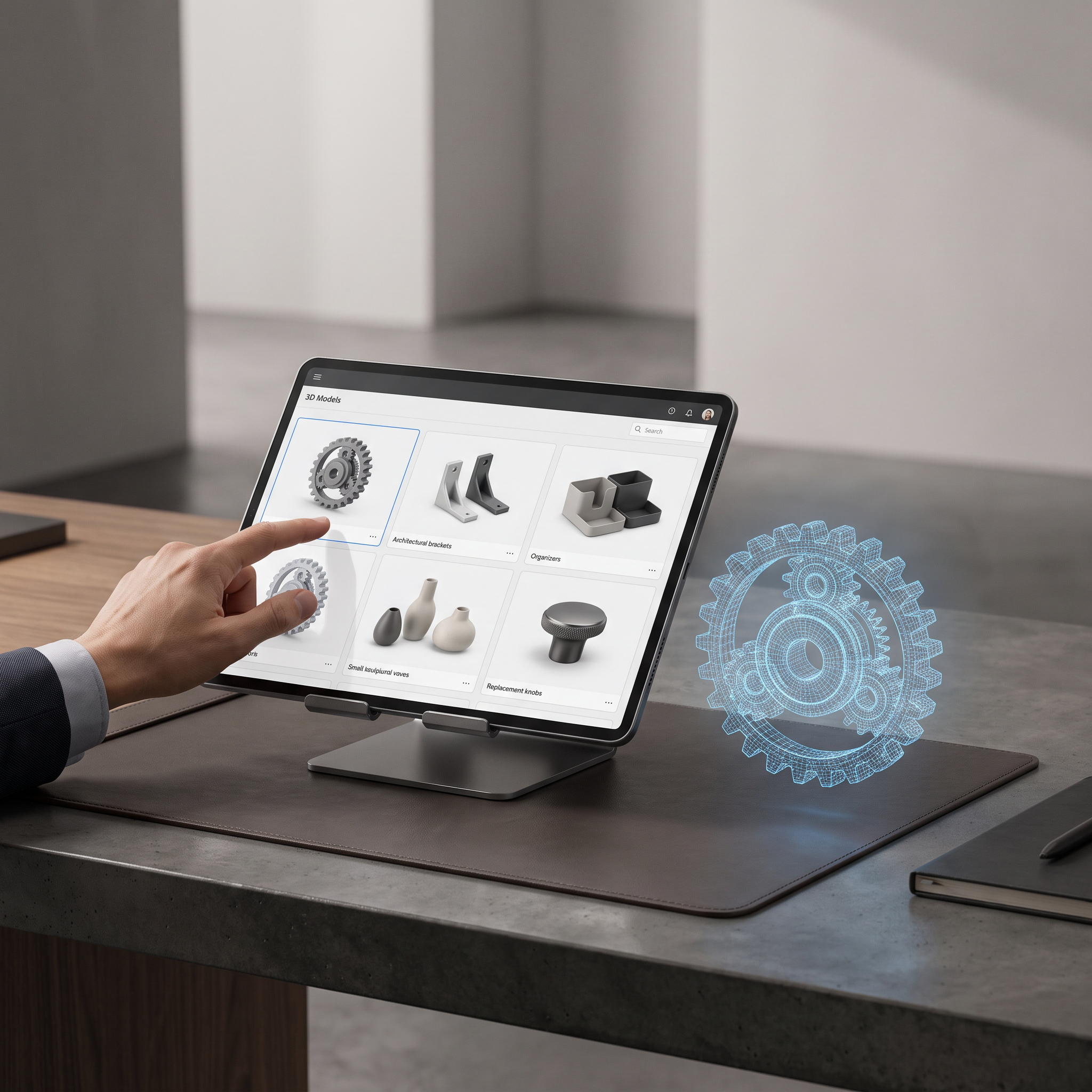 Suche nach einem passenden digitalen 3D-Modell auf einem Tablet