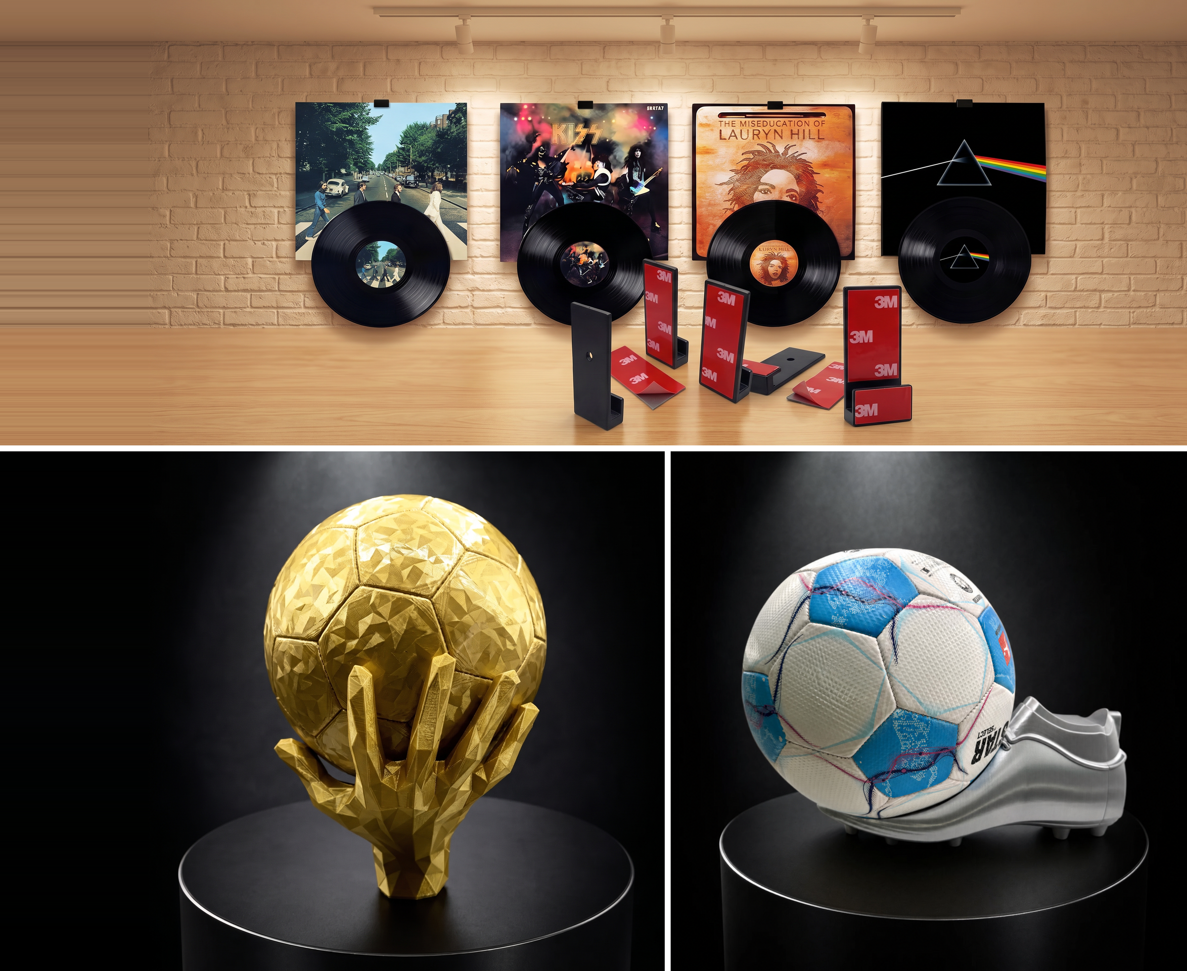 Schallplatten an einer Wand mit verschiedenen selbstklebenden Wandhaltern