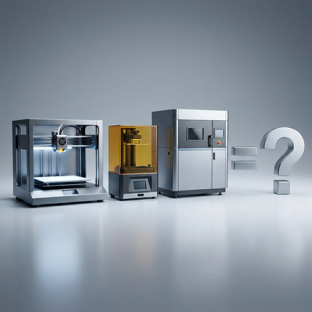 FDM-, Resin- und industrielles 3D-Drucksystem nebeneinander